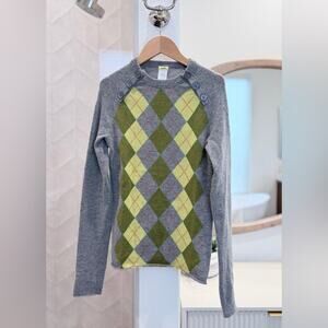 J. Crew Women's Gray and Yellow Argyle Cashmere Sweater - XS